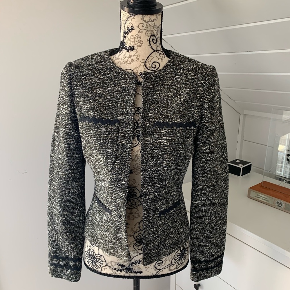LK Bennett Black Tweed Open Front Blazer
